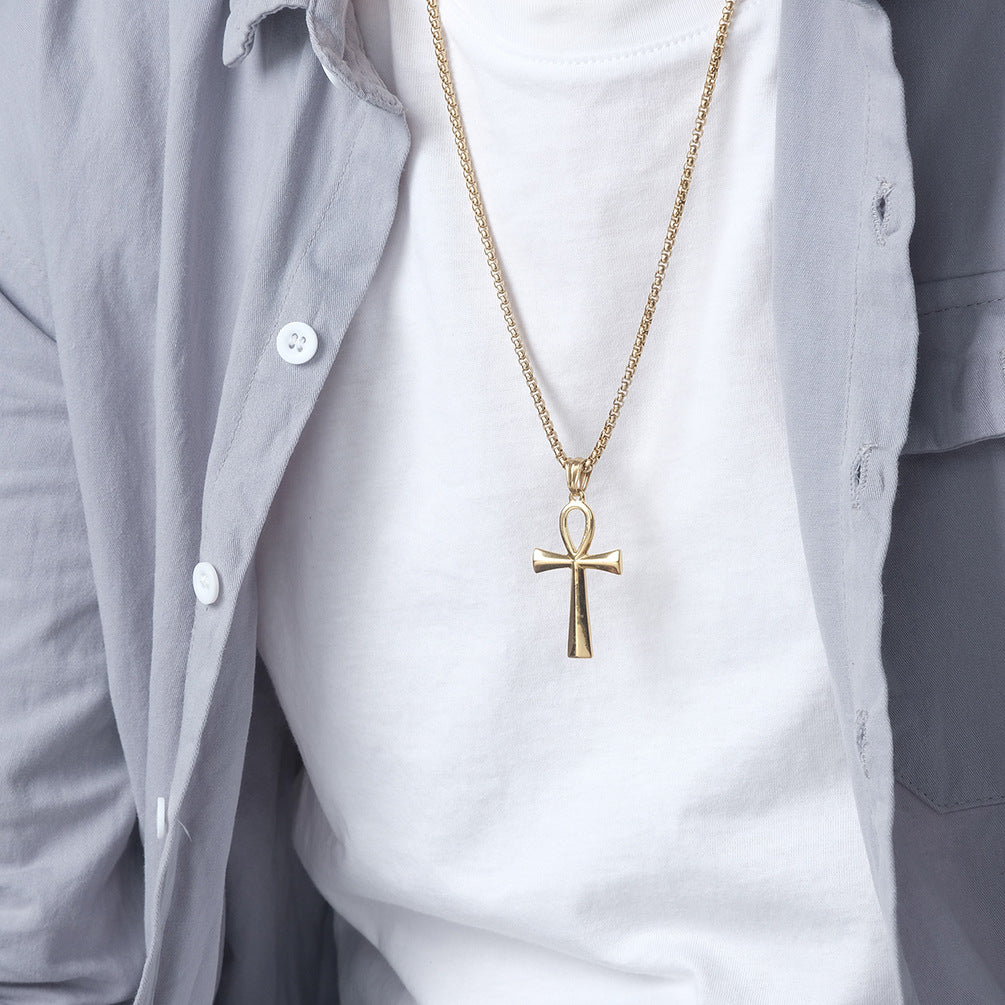 Steel Necklace – Elegant Ancient Egyptian Anka Cross Pendant For Everyday Wear And Layering