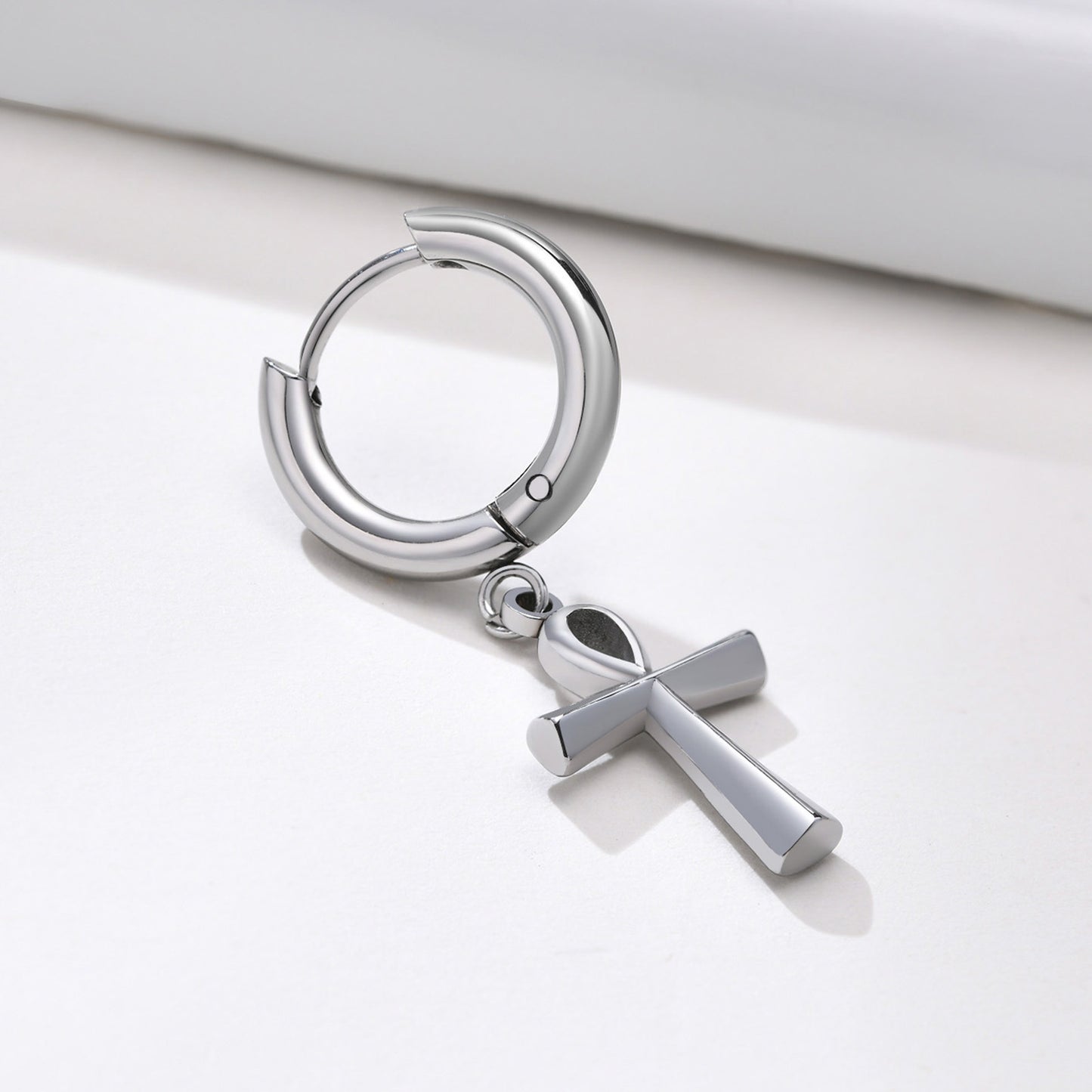 Stainless Steel Anka Cross Black Earrings Men's Fashion