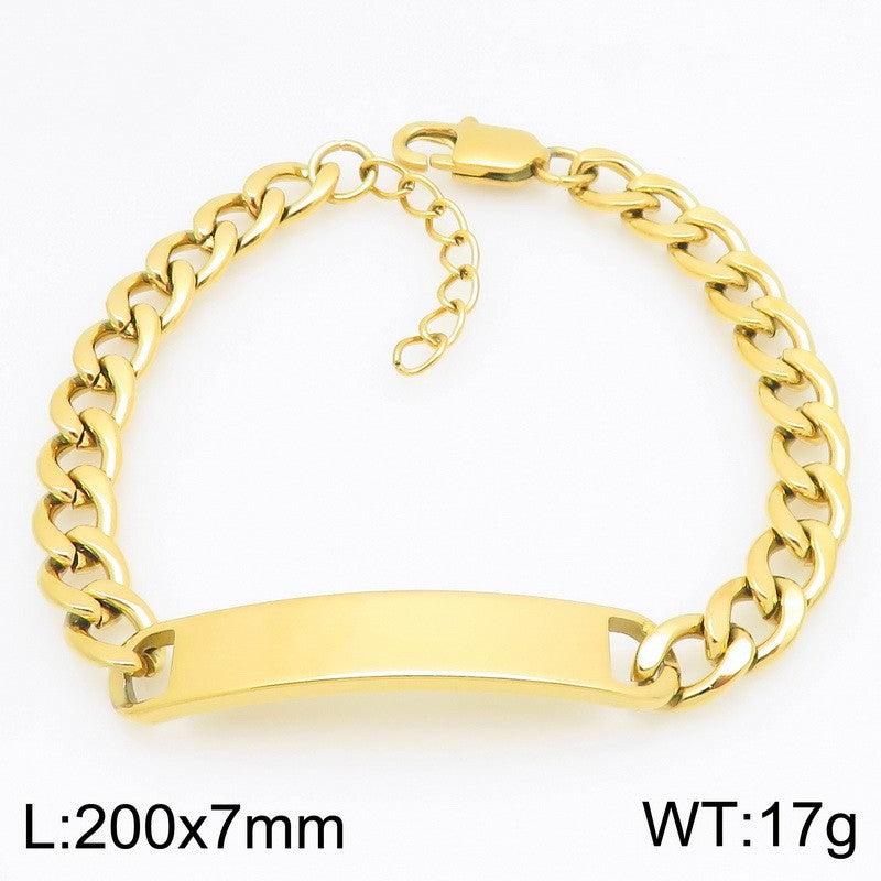 Engravable Curved Bar Bracelet – Layered Cuban Chain Titanium Steel Men's Bracelet