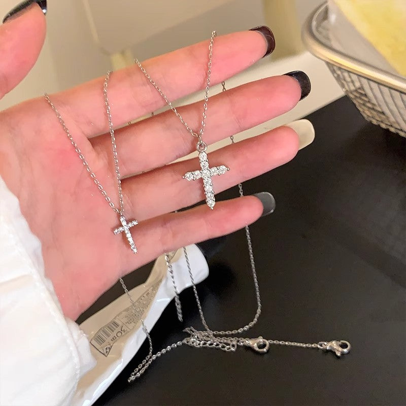 925 Sterling Silver Flash Zircon Cross Necklace Accessories