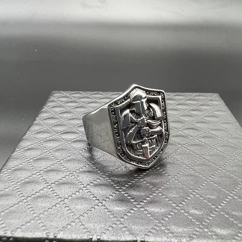 Planderful Templar Knights Ring Titanium Steel Retro Mens Ring Durable Medieval Crusades Theme