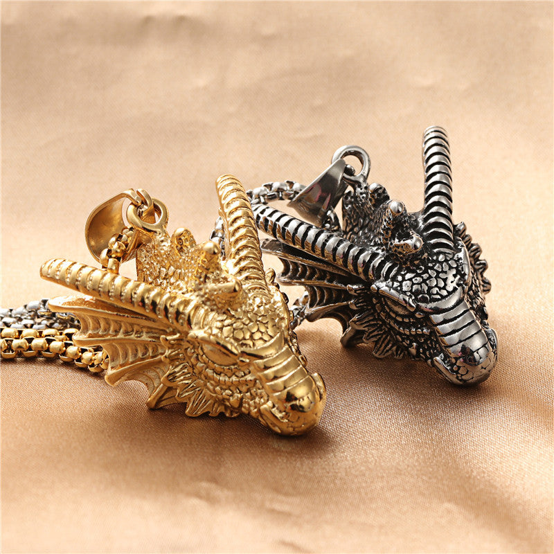 Titanium Steel Flame Dragon Pendant Necklace for Men - Retro Punk Style