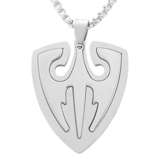Titanium Steel Retro Shield Pendant Necklace with Angel Wing Design for Men
