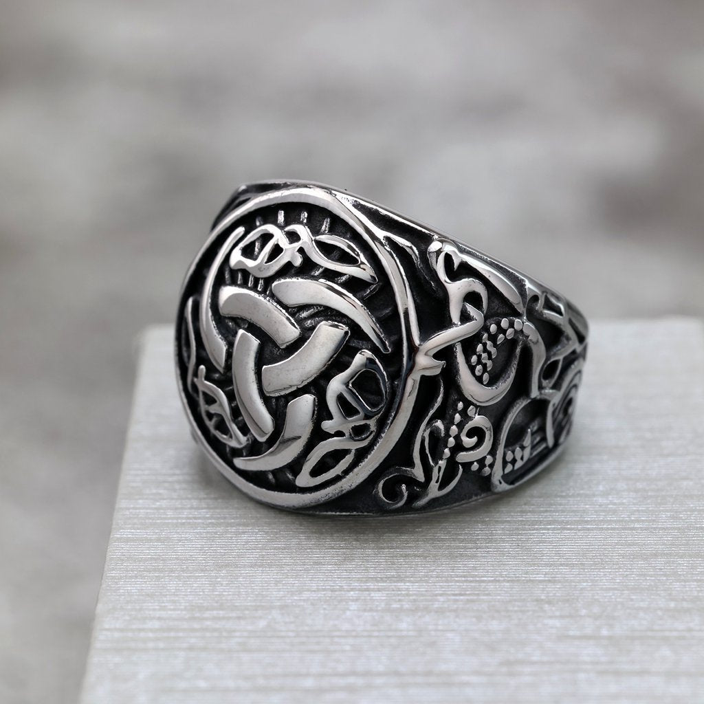 Planderful Mens Viking Celtic Knot Ring Stainless Steel Solid Retro Everyday Genie Jewelry Gift