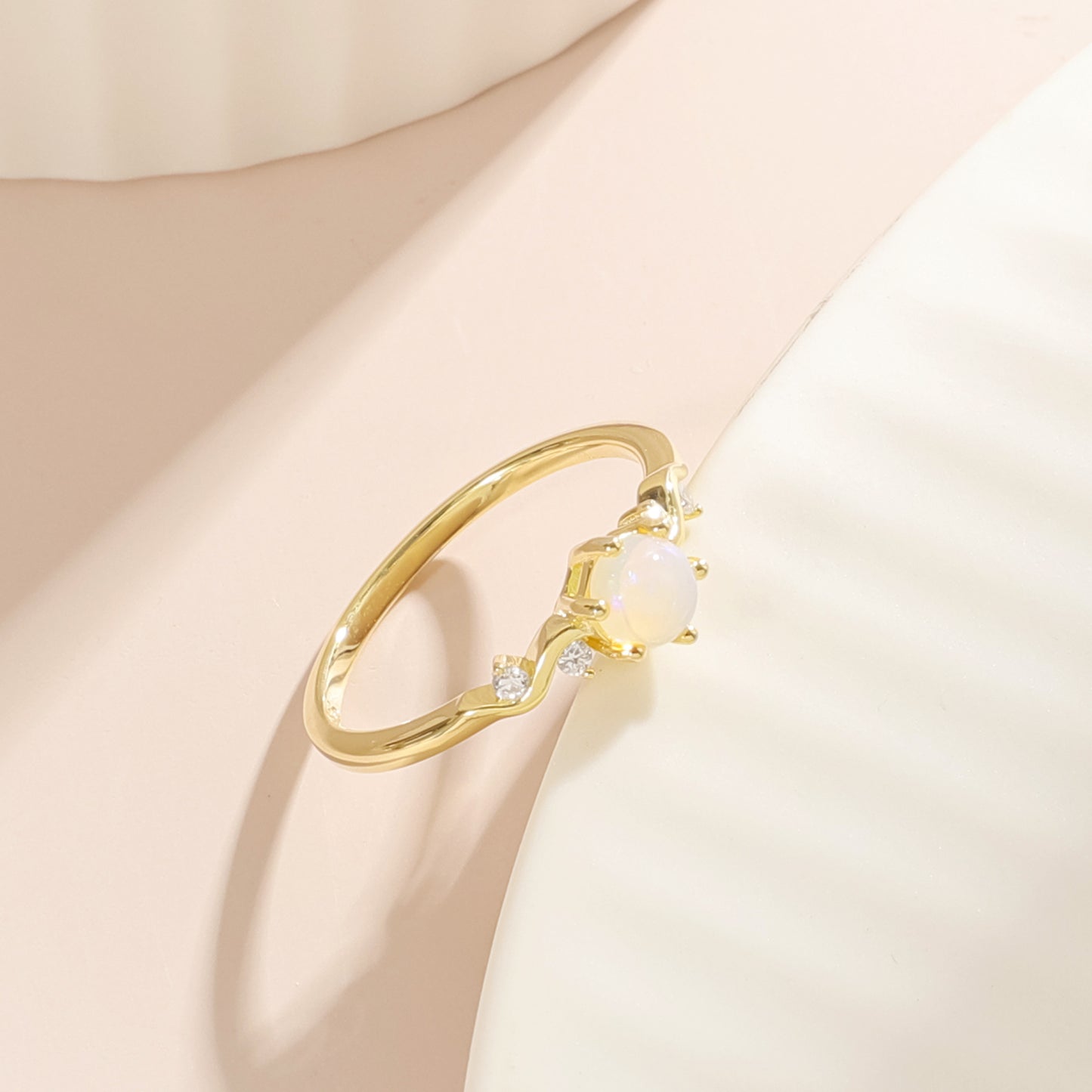 Ins Wind Moonstone Ring Gold Women's S925 Silver Opal Design