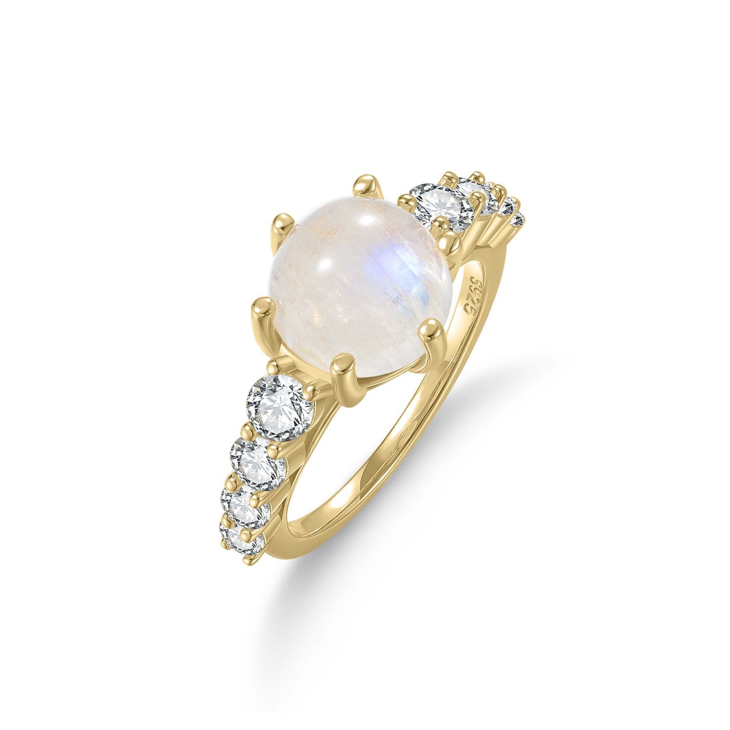 Gold Gemstone Ring 2.7 Carat 18k Gold Plated S925 Sterling Silver with Natural Moonstone
