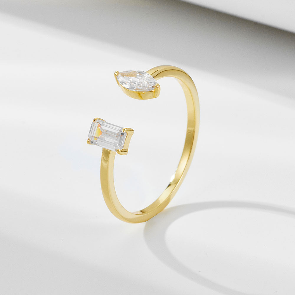 Marquise and Rectangle Zircon Openning Silver Ring