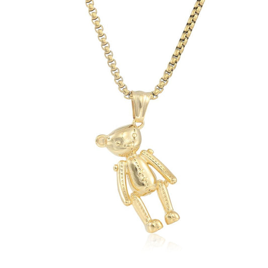 European And American Stainless Steel Bear Pendant Necklace