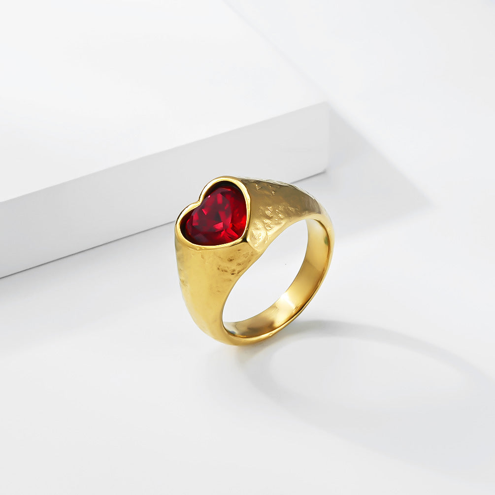 Steel Ring – Elegant Gold-Plated Heart-Shaped Everyday Wear Ring by Planderful Jewelry