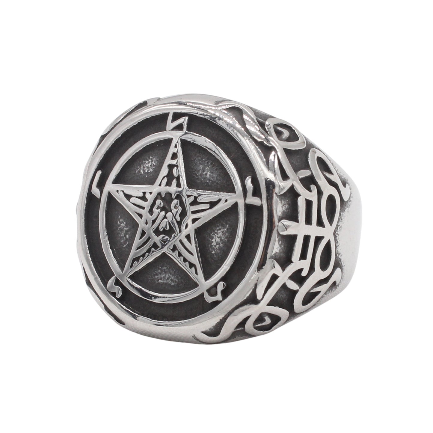Planderful Jewelry Pentagram Ring For Men In Titanium Steel With European Vintage Charm