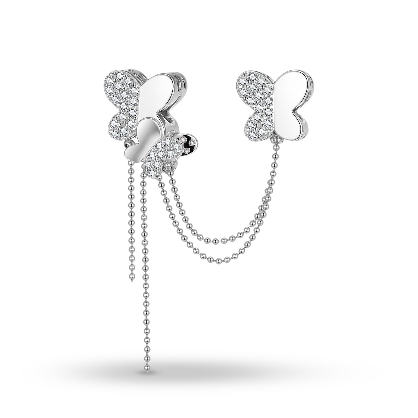 Planderful Jewelry Butterfly S925 Sterling Silver Beading Pendant Bracelet With White Zircon Inlay