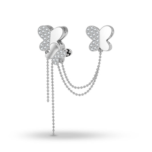 Planderful Jewelry Butterfly S925 Sterling Silver Beading Pendant Bracelet With White Zircon Inlay