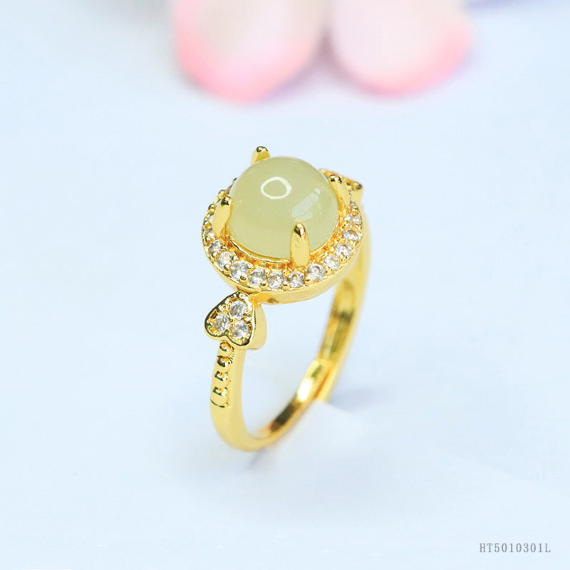 Qingshui Hetian Jade Heart Claw-Set Ring