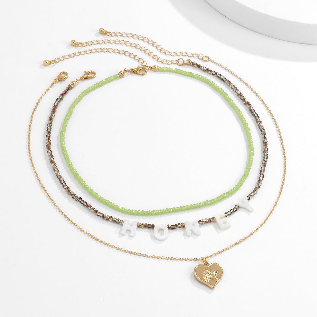 Honey Letter Necklace Stacked Portrait Beaded Heart By Planderful Vienna Verve For Women Chic Statement Jewelry