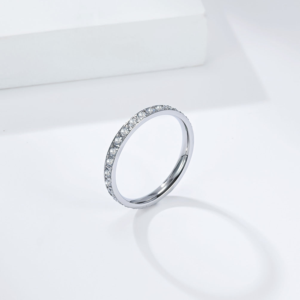 Planderful Titanium Steel Zircon Ring For Women Full Zircon Inlaid Light Luxury High End Niche Design