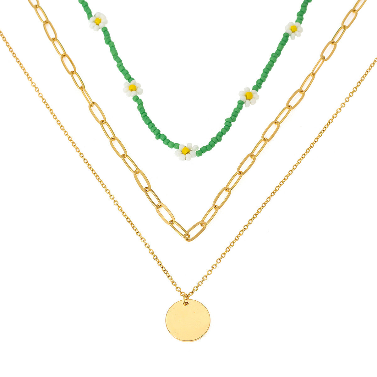 Planderful Vienna Verve Necklace – Three Layered Green Bead Flower Design