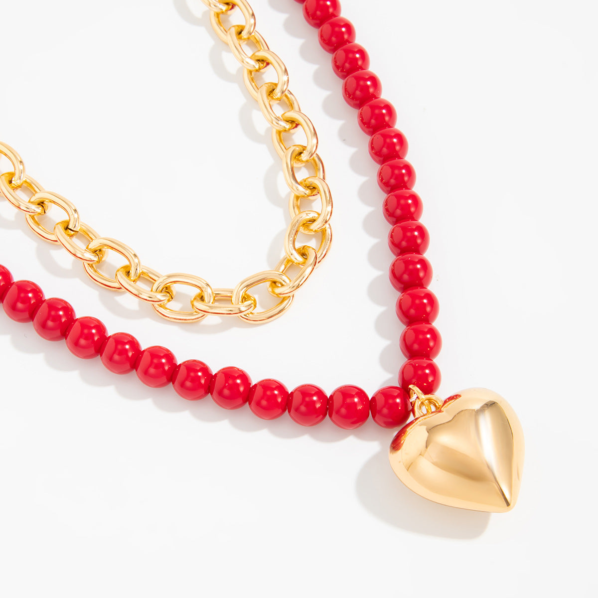 Red Beaded Ot Buckle Love Pendant Necklace Liquid Metal Rod Necklace