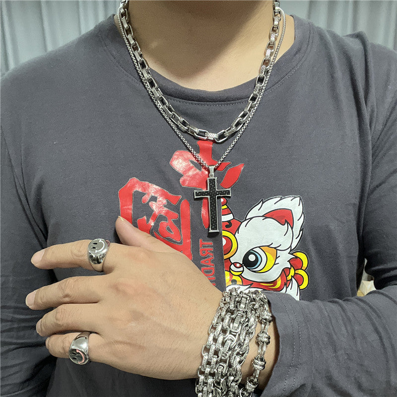 Stylish Titanium Steel Cross Pendant Necklace for Men - Personalized Retro Design