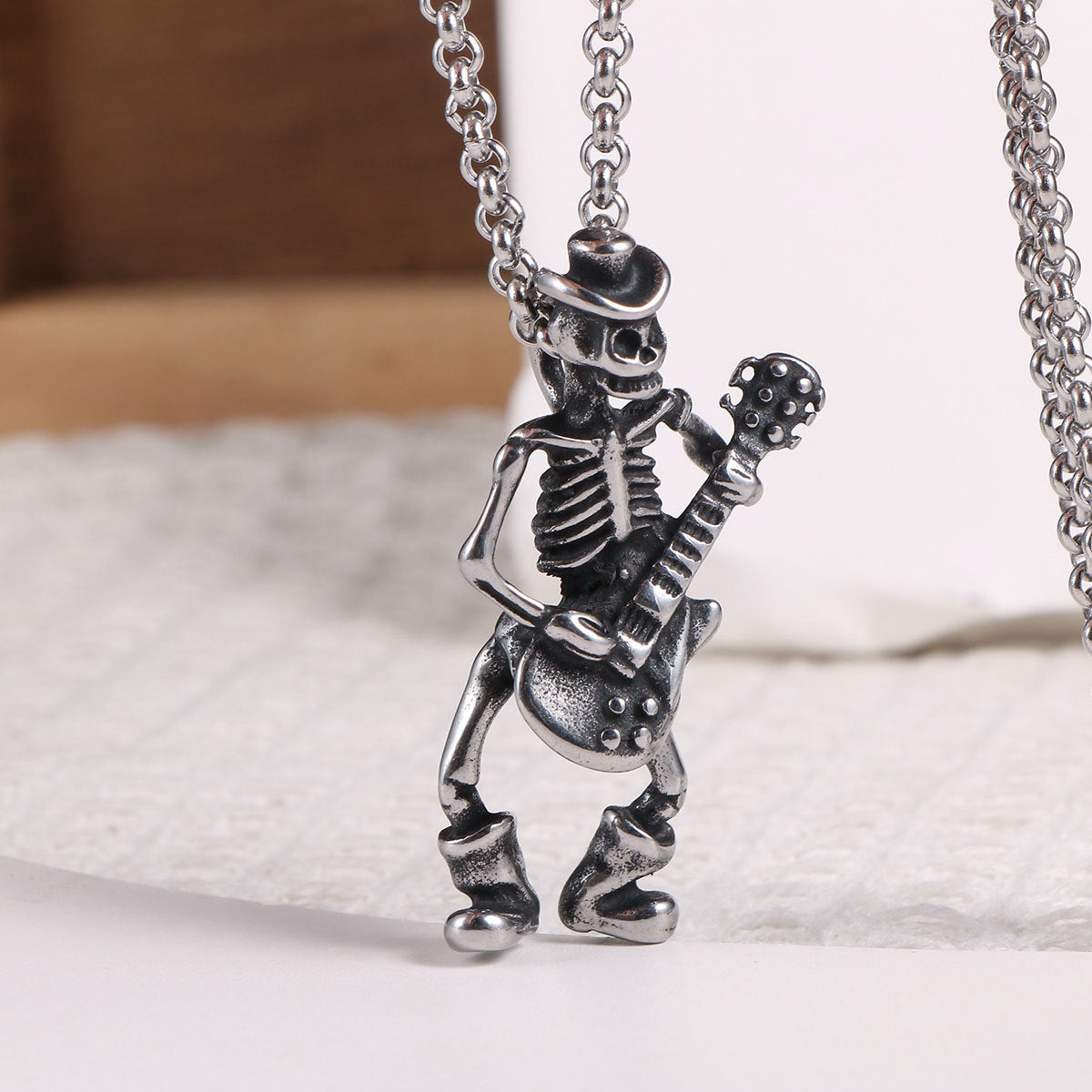 Guitar Skull Singer Pendant Rock Men's Necklace