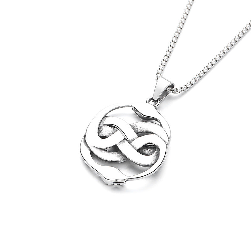 Steel Necklace - Vintage Double Snake Pendant For Men