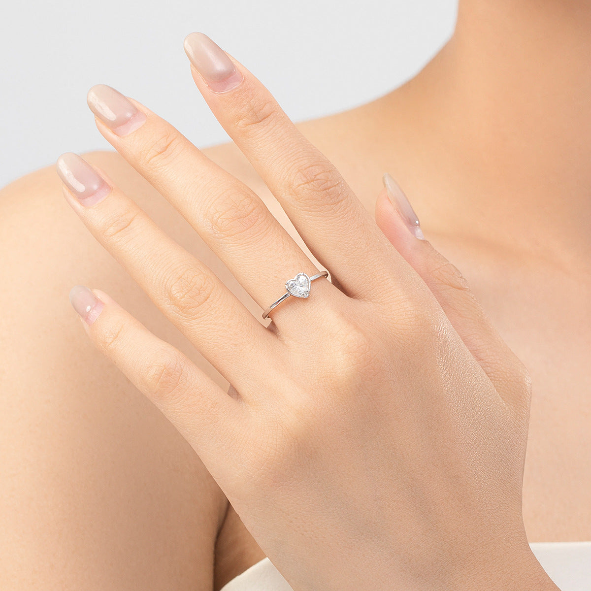 925 Sterling Silver Heart Square Zircon Ring