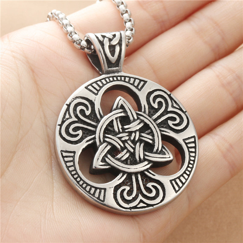 Personalized Vintage Titanium Steel Irish Flower Pendant Necklace for Men