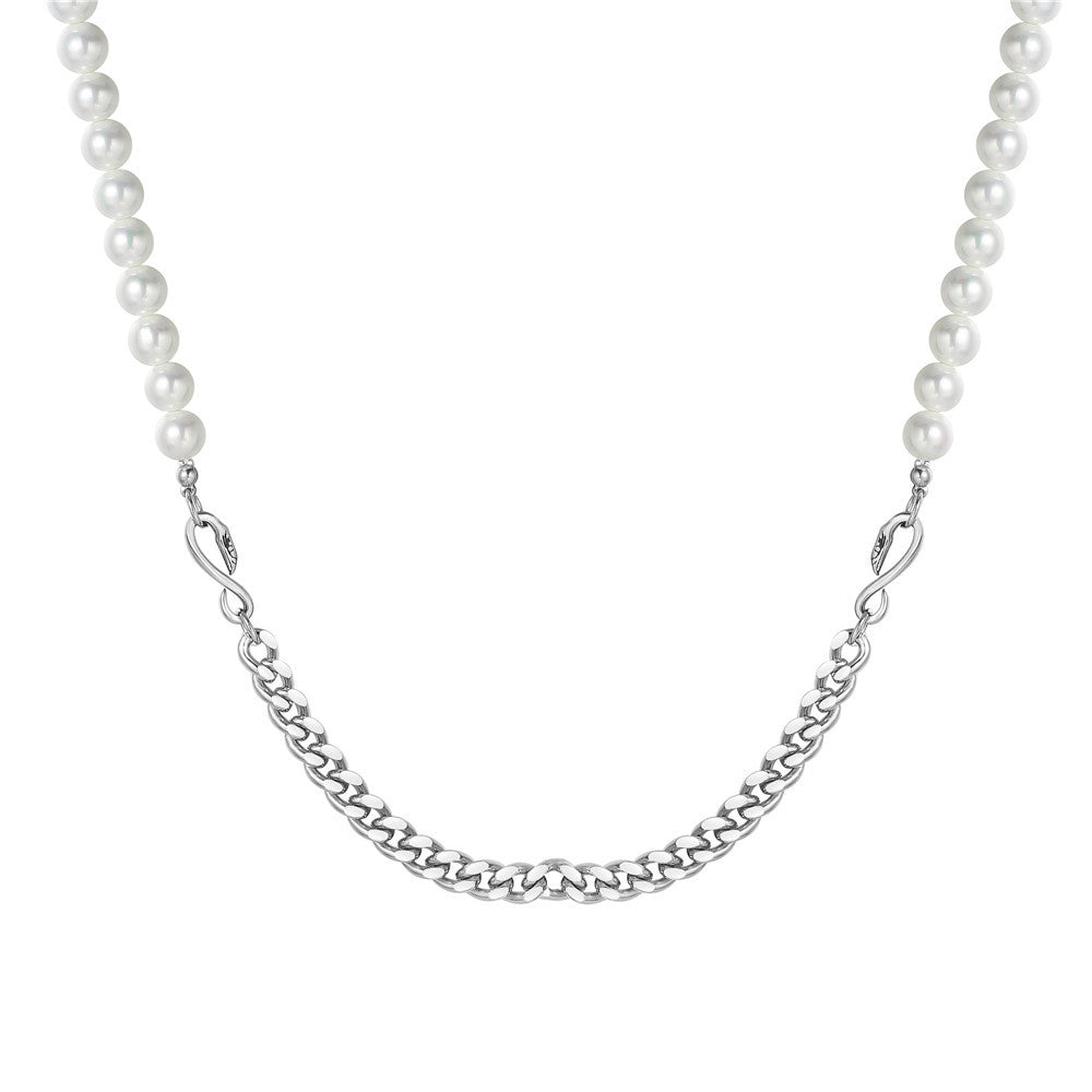 Planderful Pearl Chain Collarbone Necklace Titanium Steel Unisex Jewelry For Everyday Protection And Style