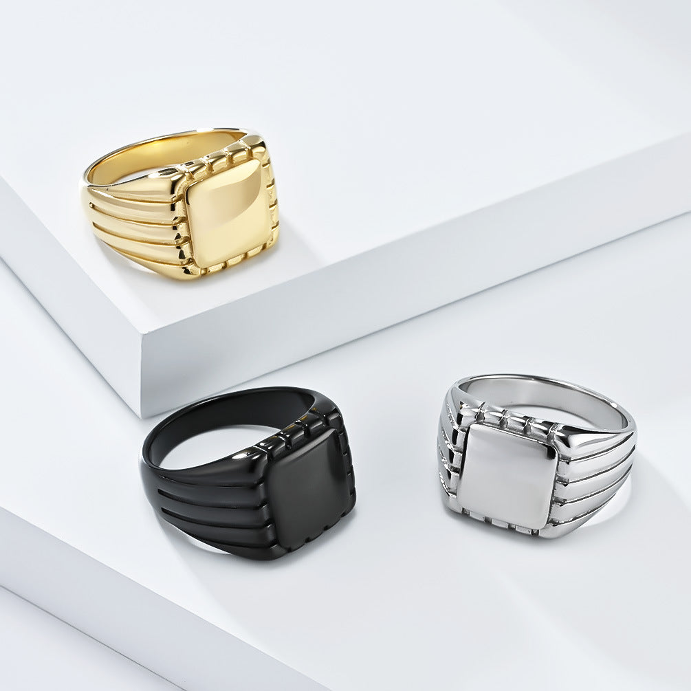 European American Neutral Smooth Square Seal Titanium Steel Ring for Men