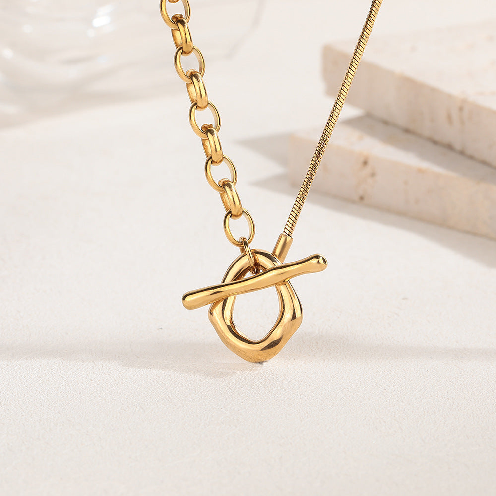 Planderful Jewelry 18K Gold Plated Steel Necklace With Adjustable Sweater Chain For Women