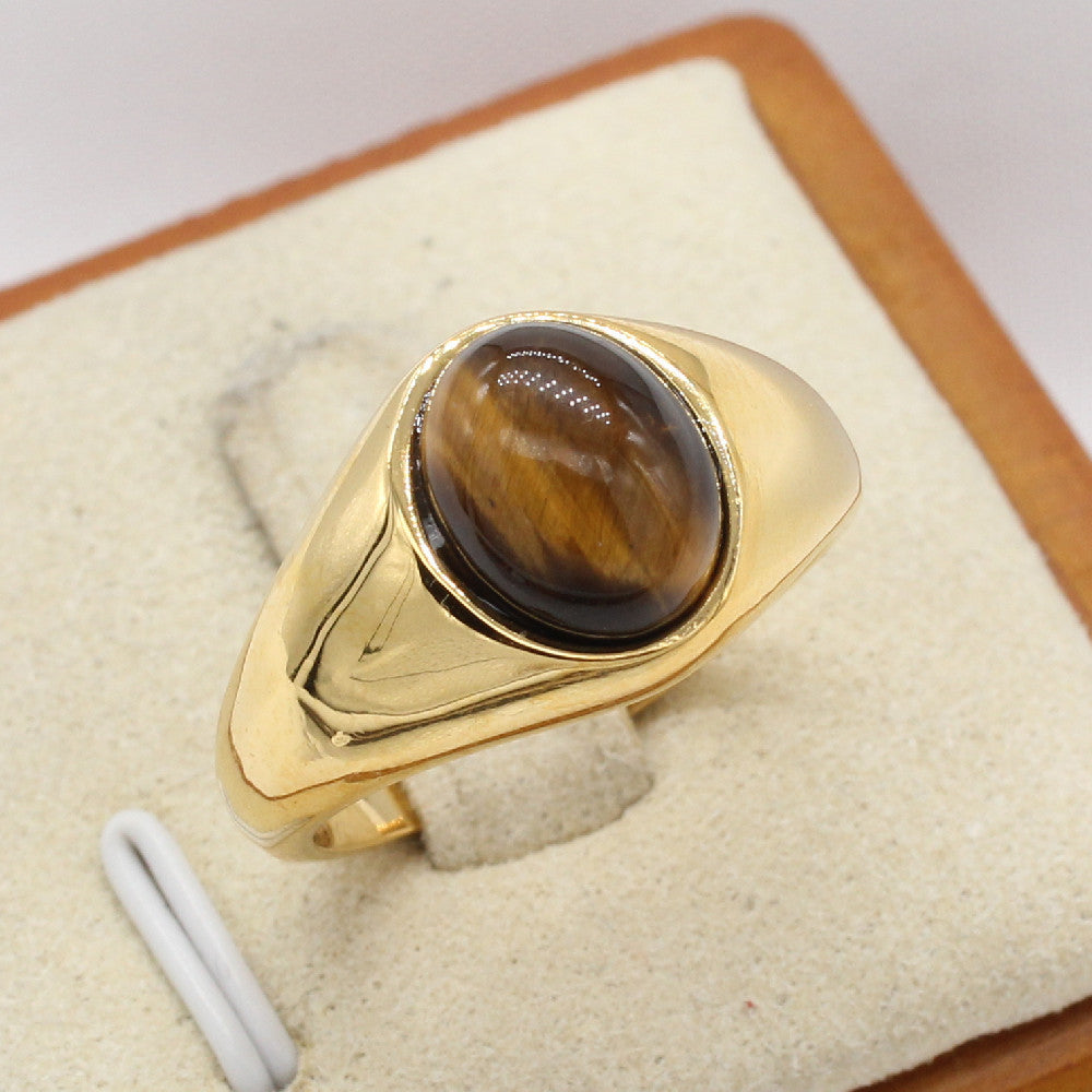 Planderful Everyday Genie Oval Stone Stainless Steel Ring For Men And Women Unisex Protection