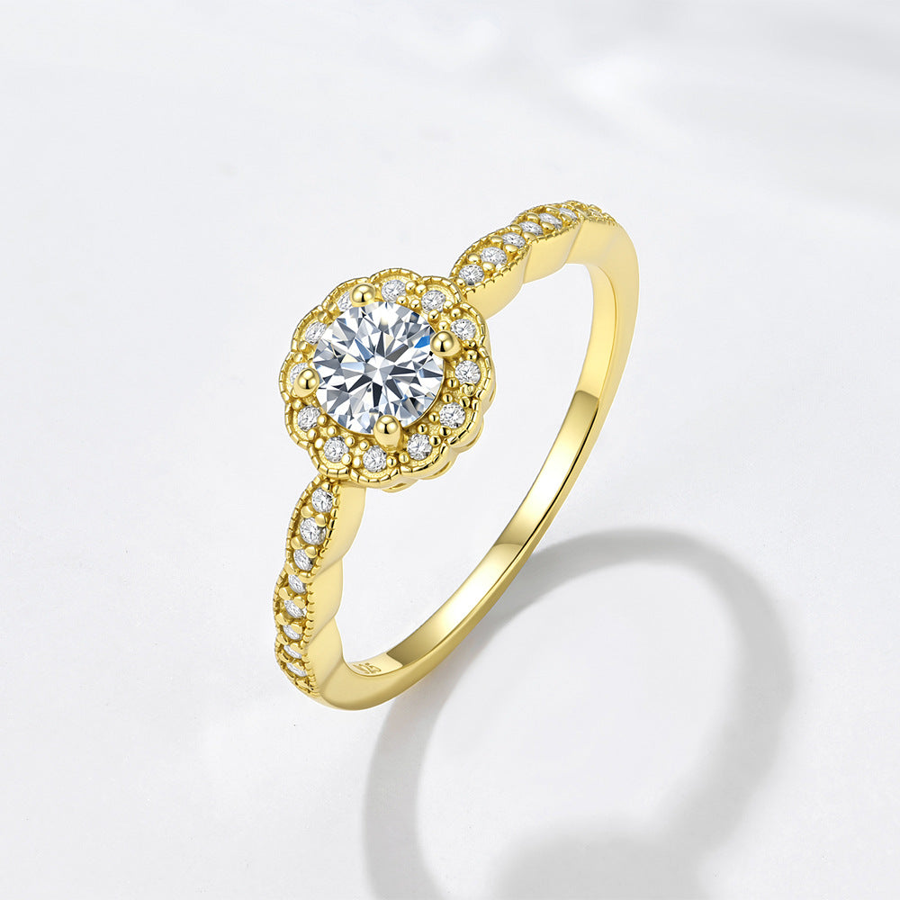 S925 Sterling Silver Micro-Inlaid Zircon Ring Classic Marriage Proposal Engagement Ring Advanced