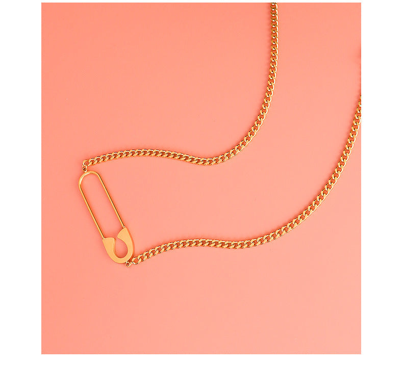 Exaggerated Personality Pin Pendant Necklace - Titanium Steel Female Clavicle Necklace