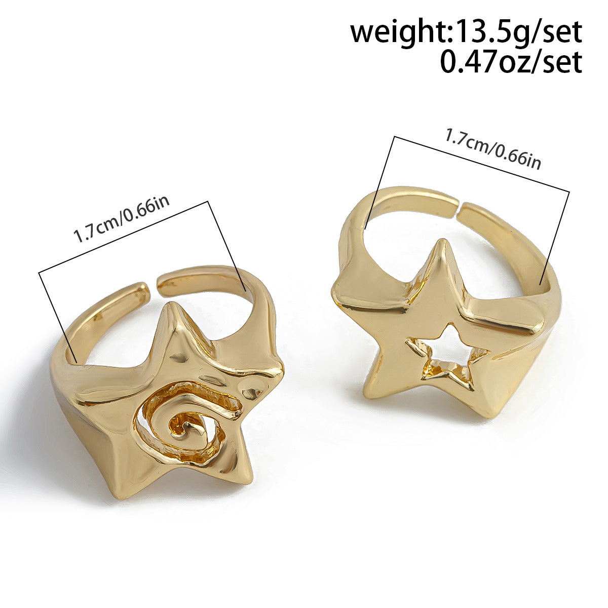 Planderful Vienna Verve Five Point Star Ring Set For Women Metal Hollow Geometric Statement