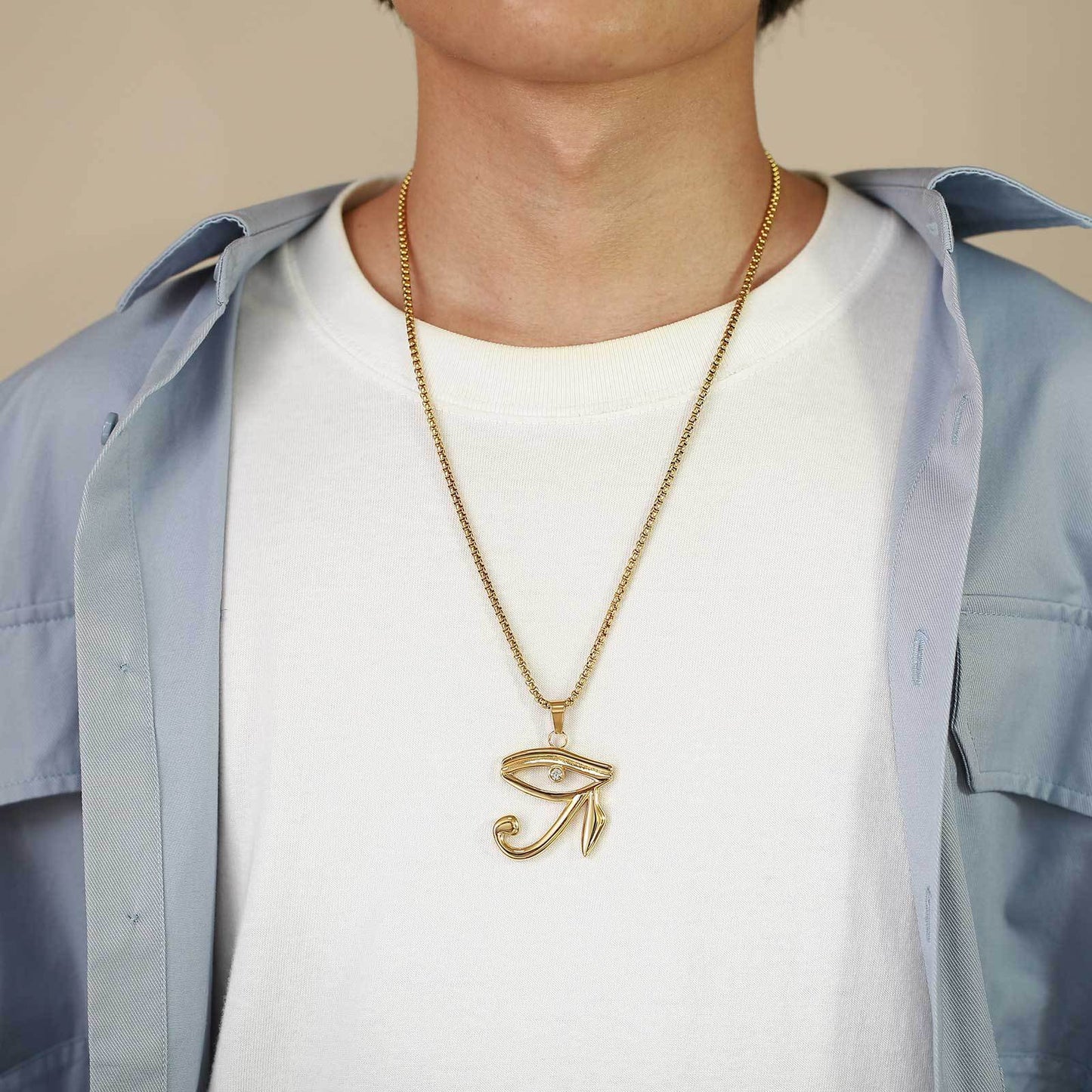 European and American Stainless Steel Zircon Eye of Horus Pendant Black Men's Necklace Jewelry for Men