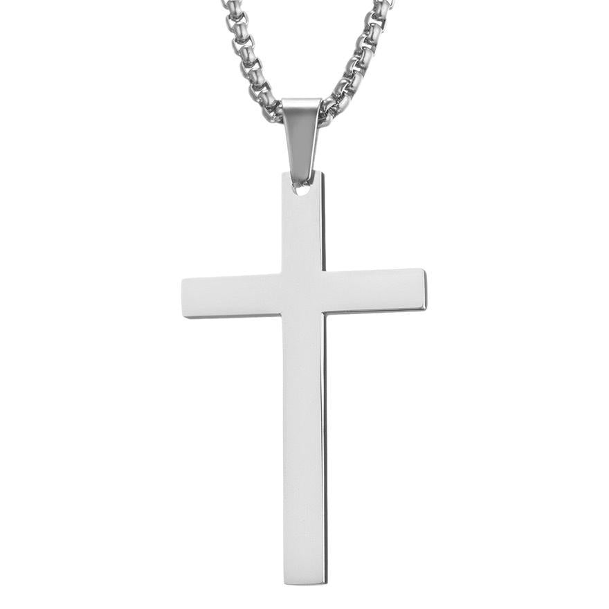 Planderful Titanium Steel Cross Pendant Necklace Glossy Minimalist Unisex Jewelry Gift For Him