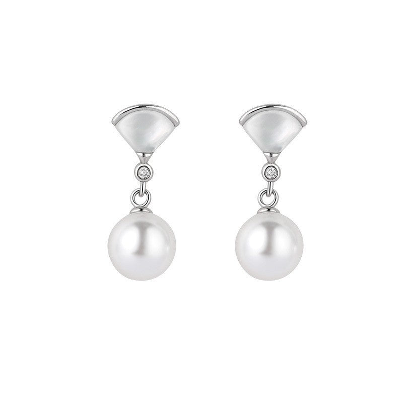 Pearl Fan 925 Sterling Silver Women's Earrings
