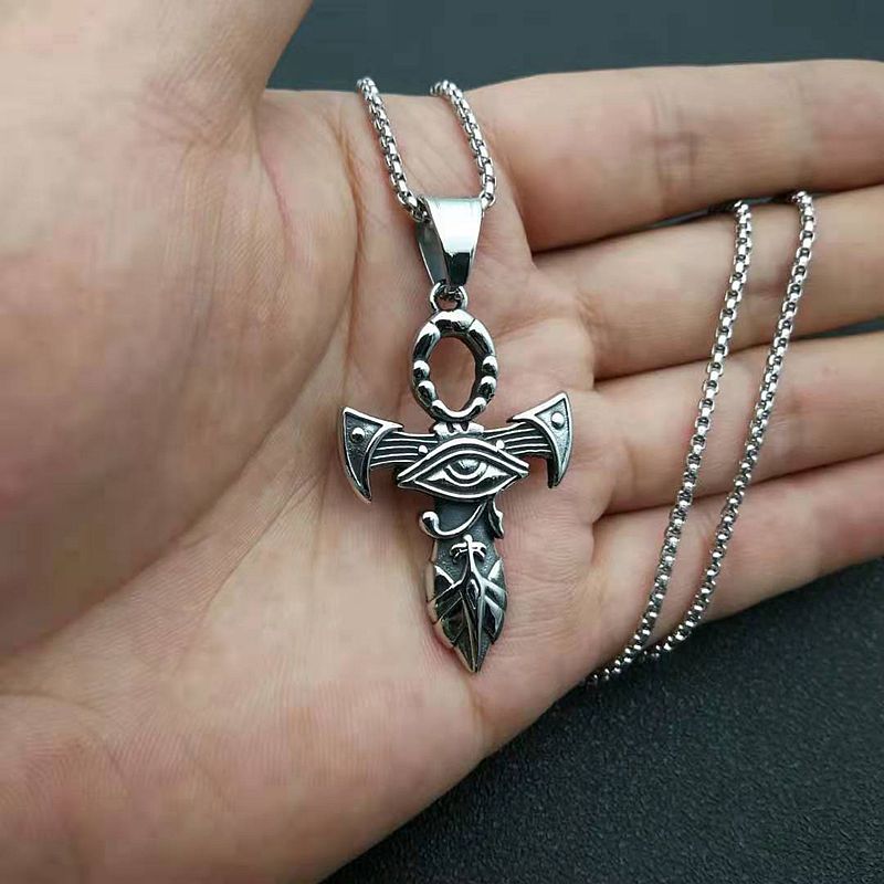 Steel Necklace – Statement Men's Cross Eye Of Horus Pendant