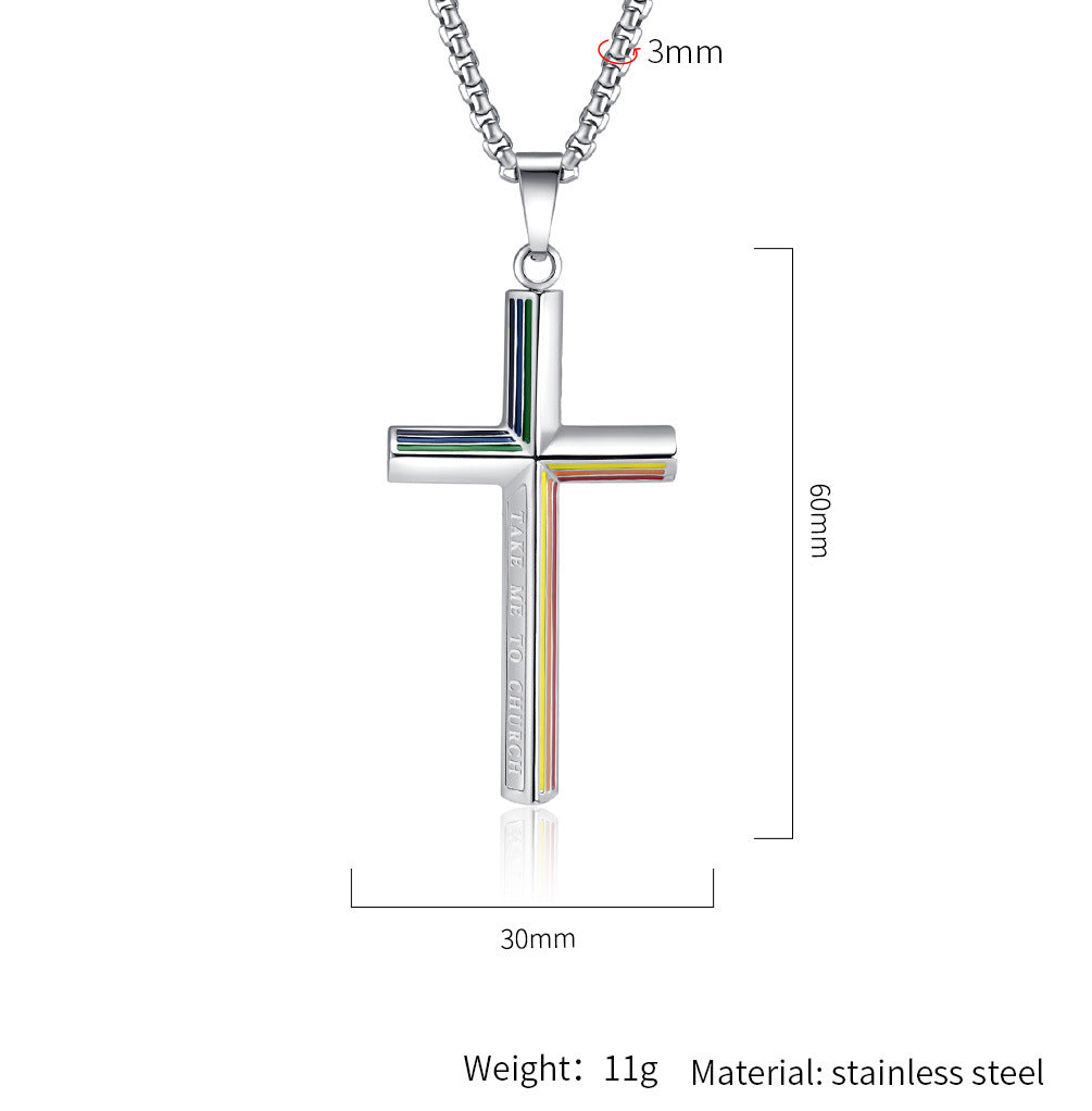 Planderful Rainbow Flag Cross Necklace Unisex Steel Titanium Everyday Genie Personalized