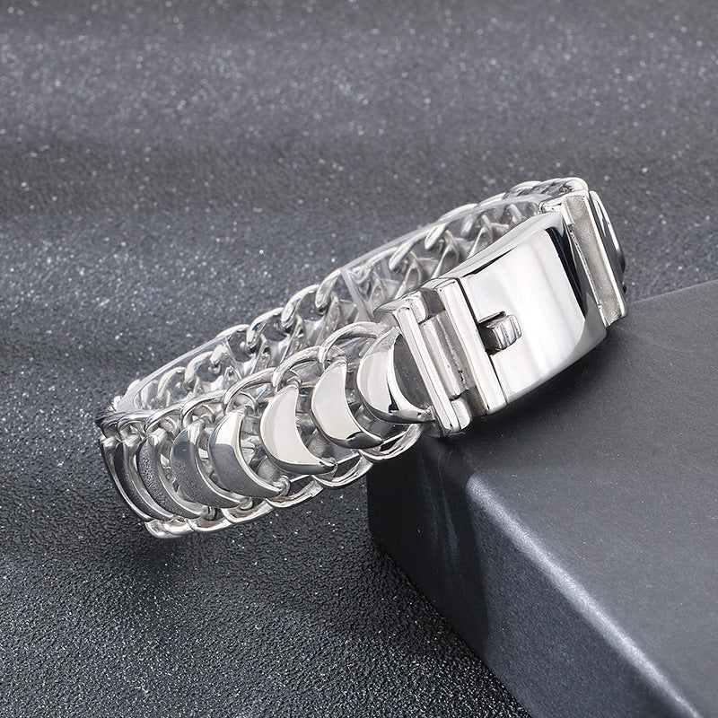 Planderful Titanium Steel Mens Glossy Woven Chain Bracelet