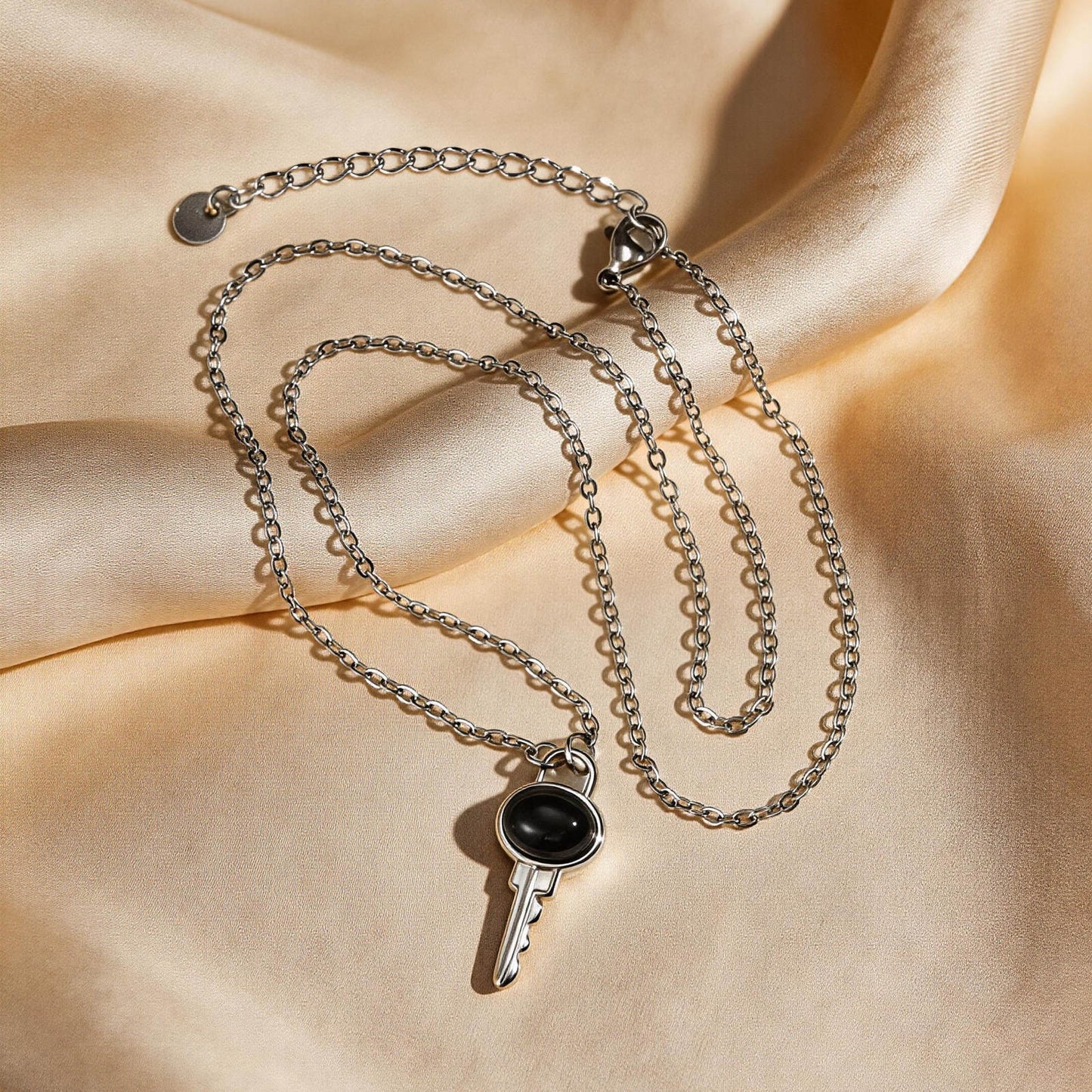 Stainless Steel Black Agate Key Cold Wind Couple Necklace