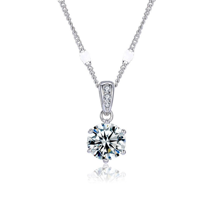 Classic Six-Clawed 925 Sterling Silver Women's Pendant Necklace