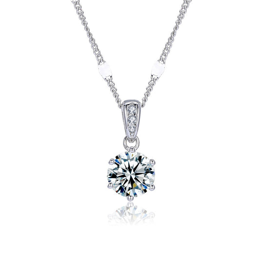Classic Six-Clawed 925 Sterling Silver Women's Pendant Necklace
