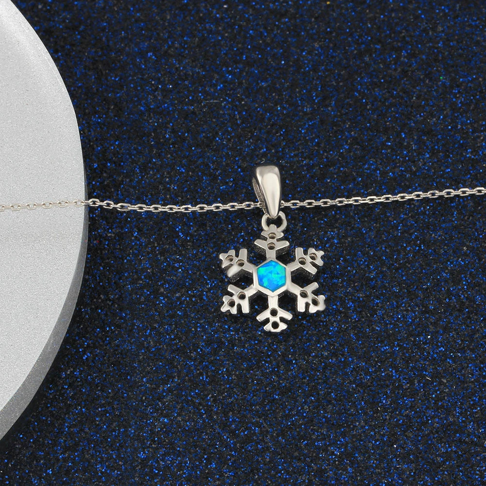 Planderful Opal Necklace Snowflake Pendant Sterling Silver