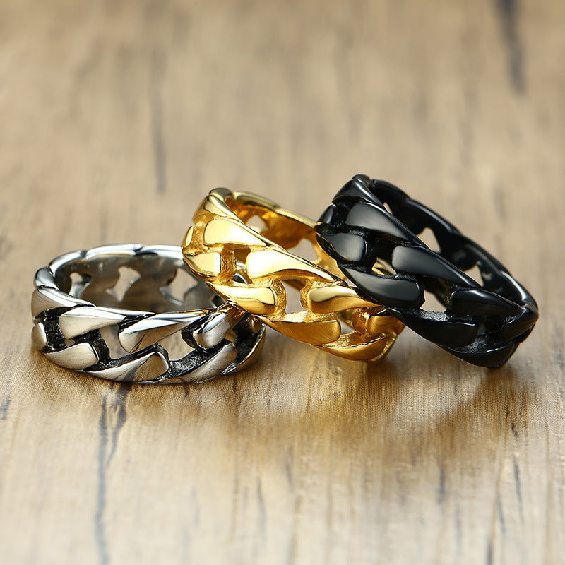 Cuban Chain Ring Jewelry Gold Titanium Steel Ring for Men