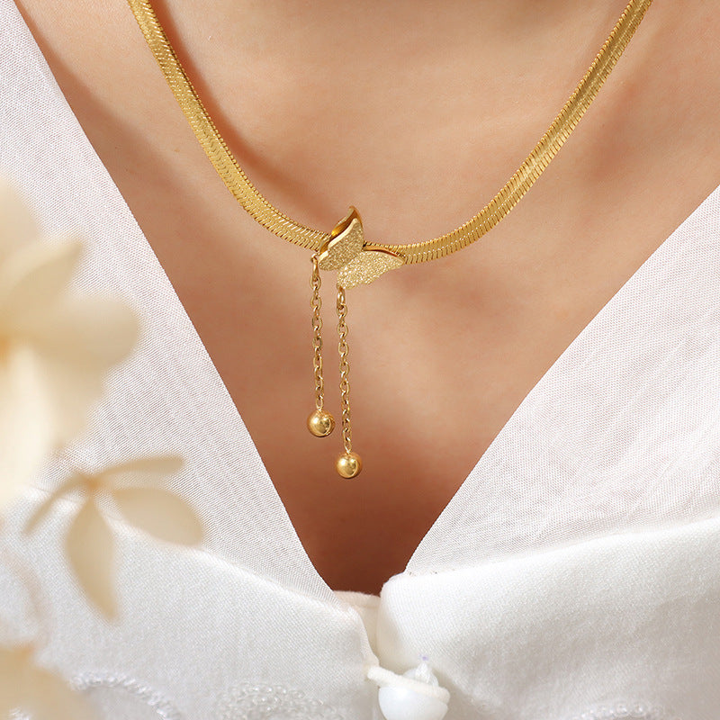 Enchanted Forest Butterfly Tassel Necklace - Unique Steel Ball Jewelry