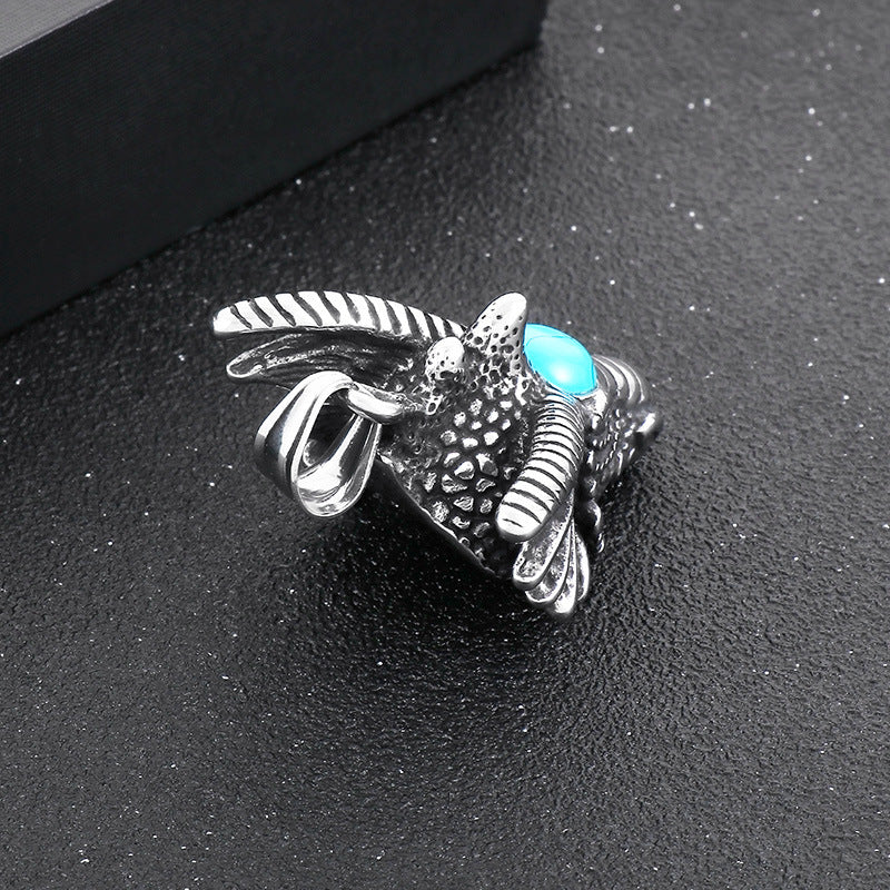 Animal Stainless Steel, Punk Retro Cool Inlaid Turquoise Dragon Pendant For Men Necklace