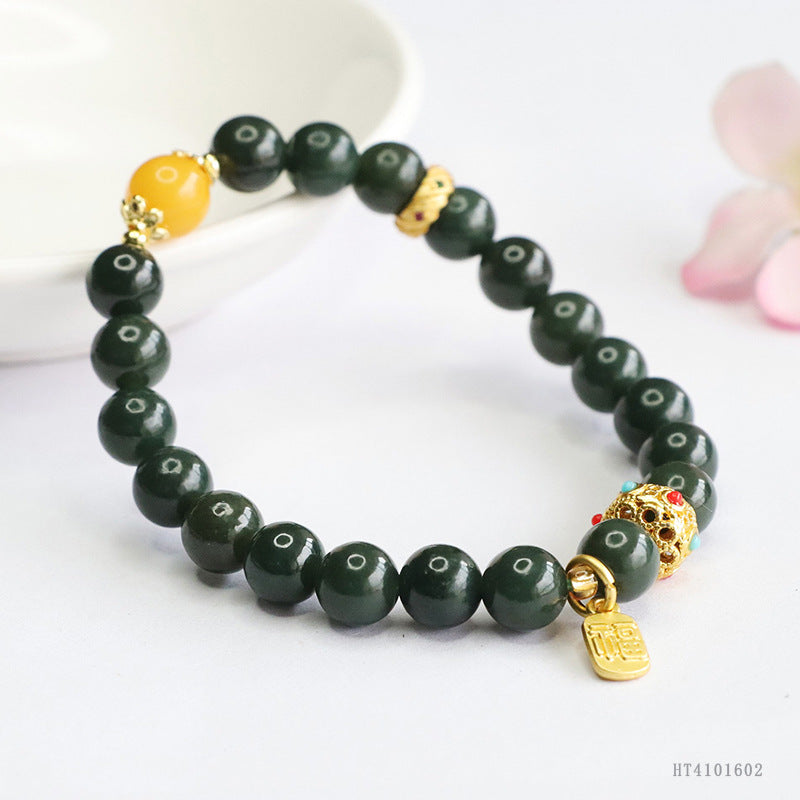 Dark Taqing Hetian Jade Beeswax Bracelet