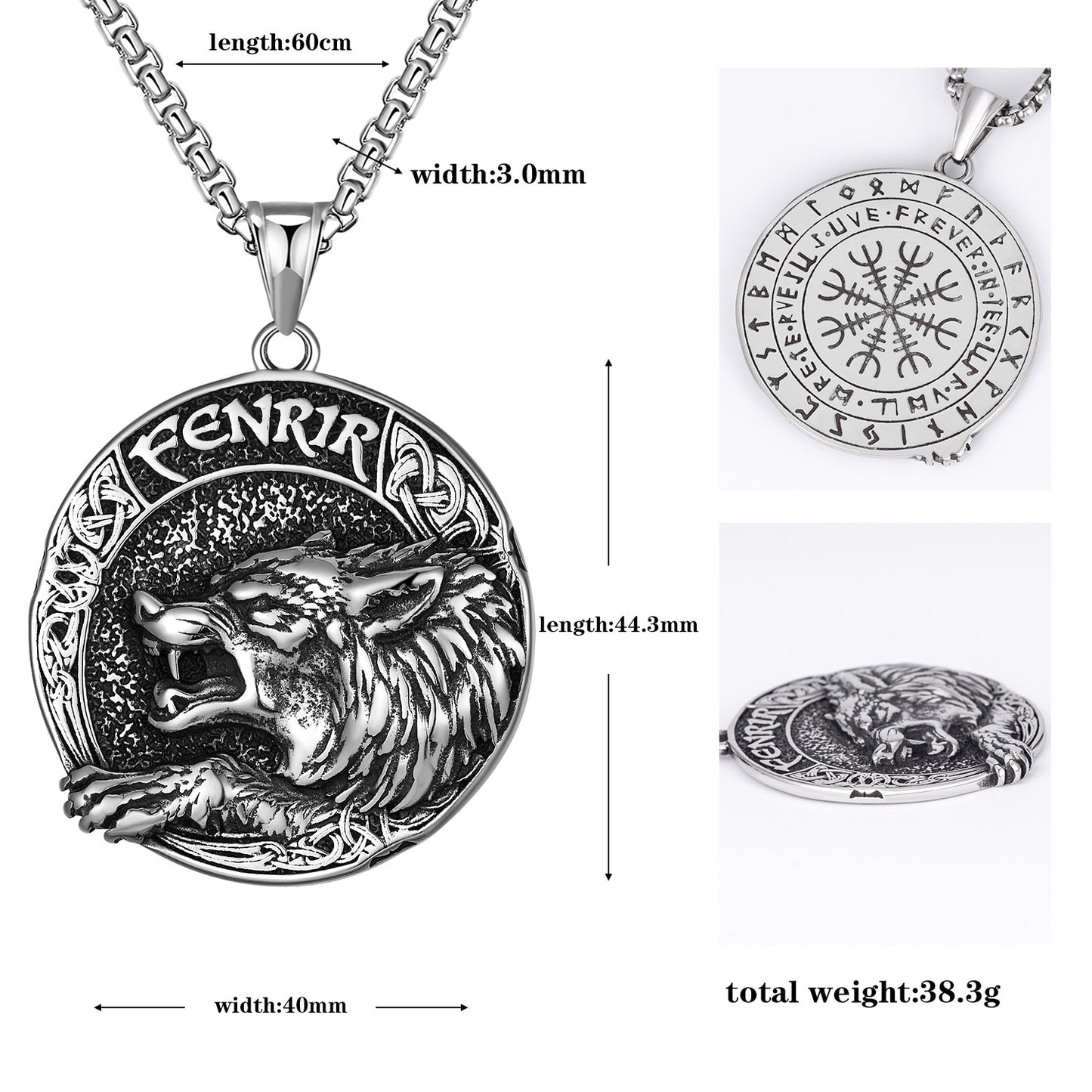 Steel Necklace - Statement Nordic Fenrir Wolf Viking Odin Pendant For Men By Planderful
