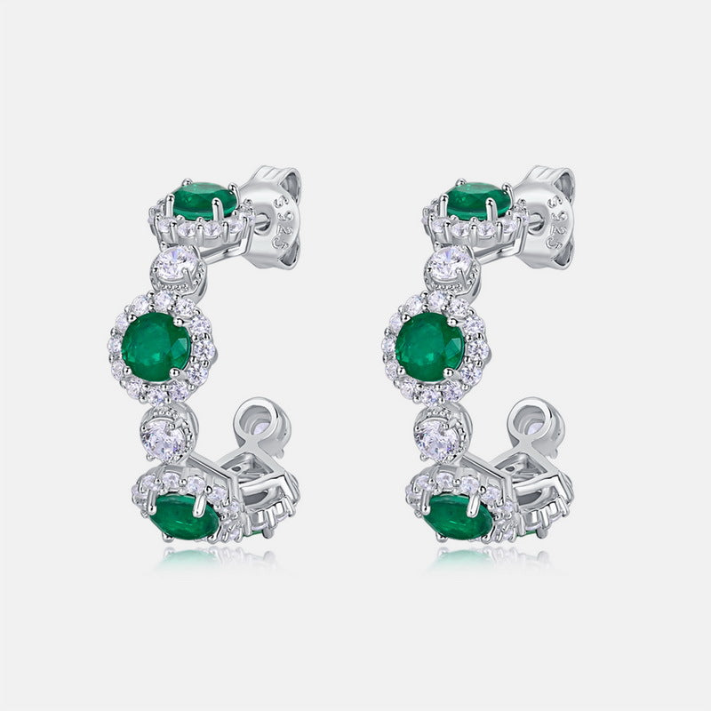 Planderful Gala Fireworks – Light Luxury French Temperament Lab Grown Emerald Earrings S925 Sterling Silver Gold Plated Circle Earrings Women's Premium Earrings