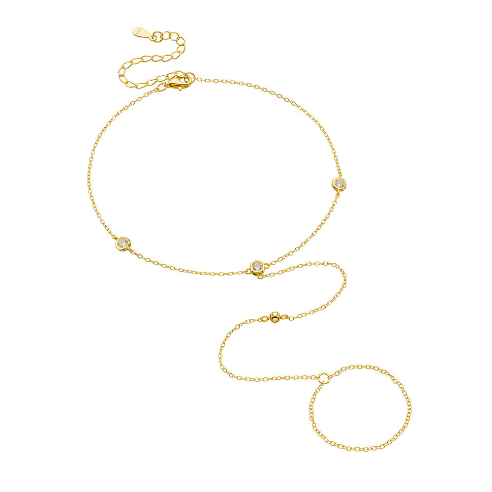 S925 Sterling Silver Gold Round Bead Zircon Toe Anklet Beach Anklet Bracelet
